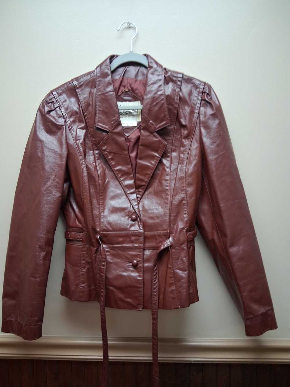 Vintage 70s Berman’s Leather Experts Blazer Jacket Oxblood Maroon Belted Sz: 16